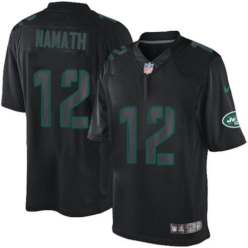 Men's Elite Joe Namath Nike Jersey Black - #12 Impact NFL New York Jets